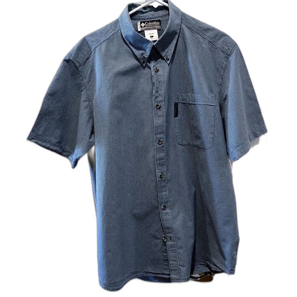 Columbia Button Shirt Gray Blue Check XCO Casual Hiking Fishing Camping - Mens L